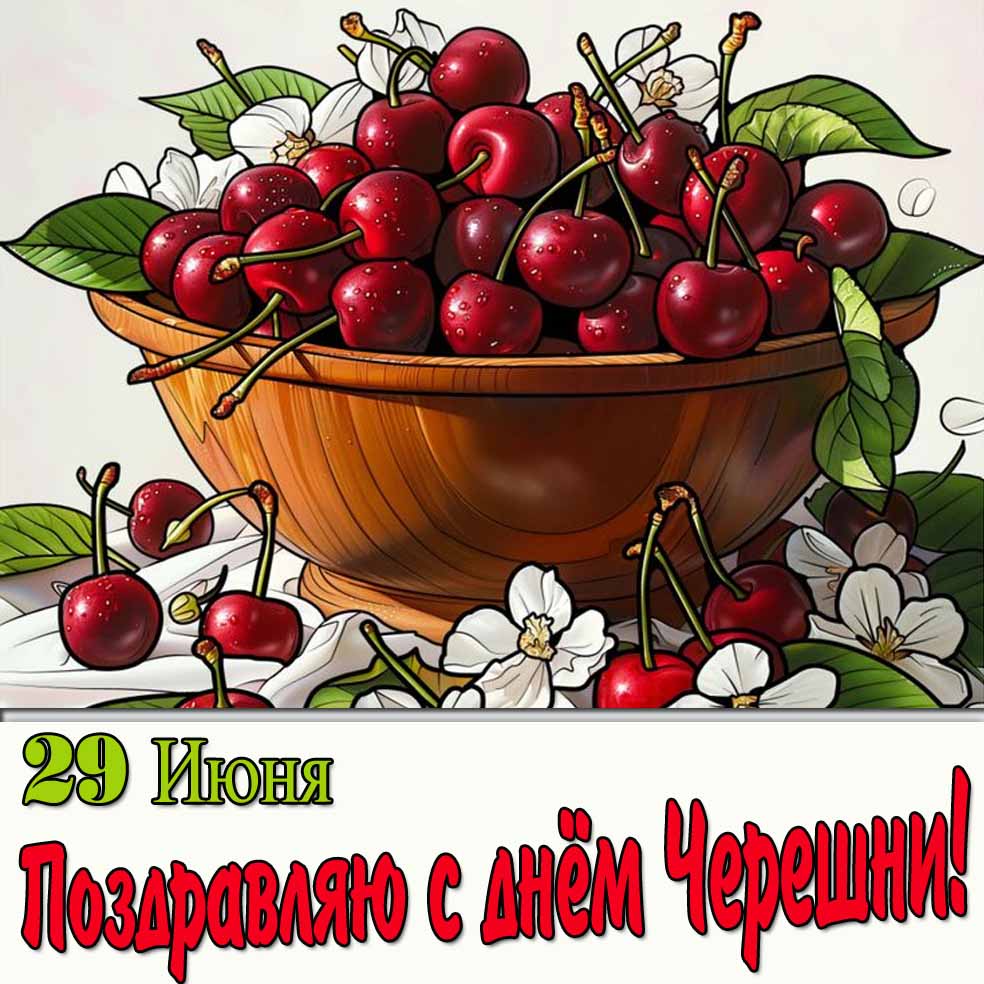 Прикольная открытка "29 Июня поздравляю с днём черешни!"