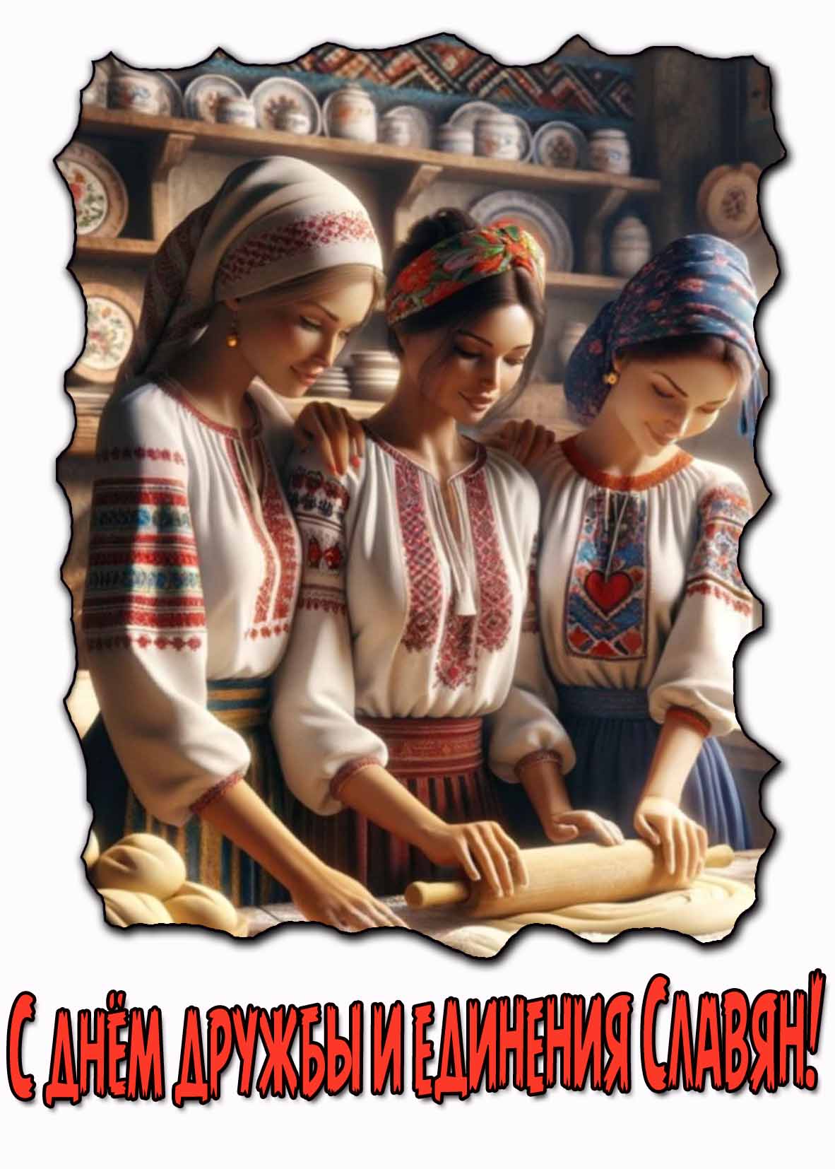 С днём дружбы и единения славян! - открытка с девушками