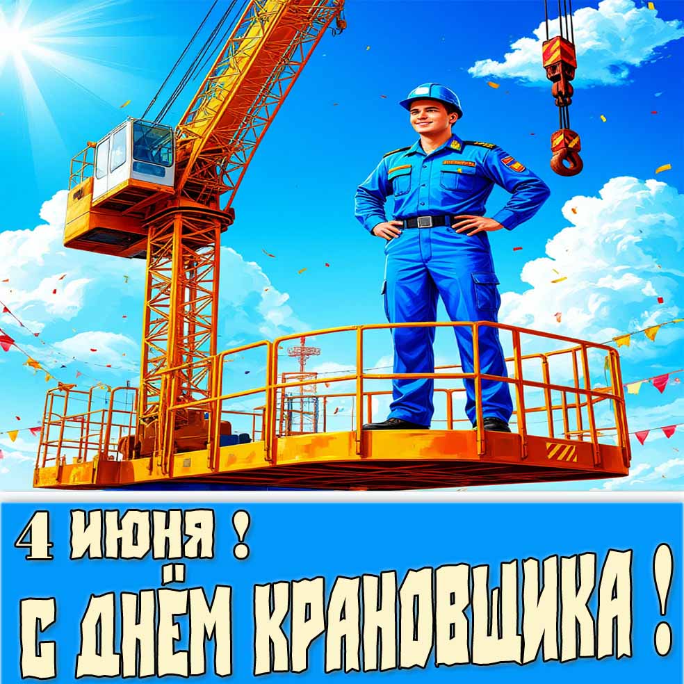 Позитивная открытка с днём крановщика 4 июня