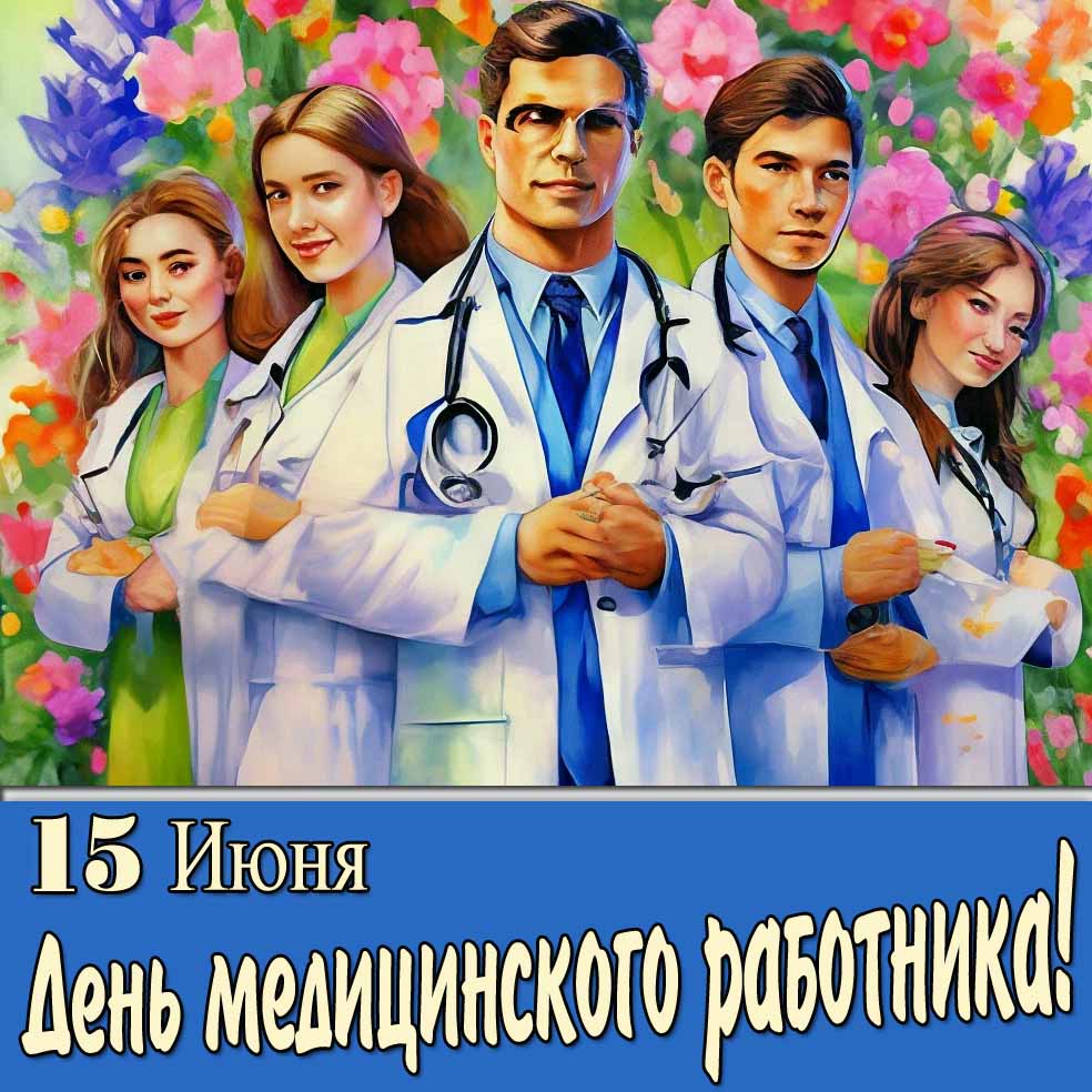 Красивая открытка "15 Июня день медицинского работника!"