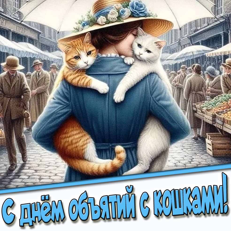 Прикольная открытка с днём объятий с кошками