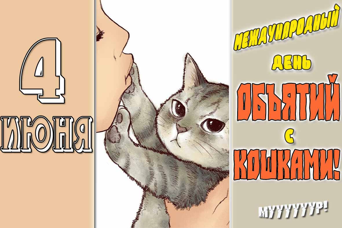 Прикольная открытка на международный день объятий с кошками 4 июня