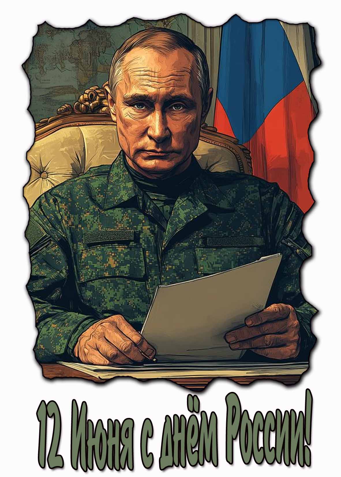 Открытка с Путиным "12 Июня с днём России!"