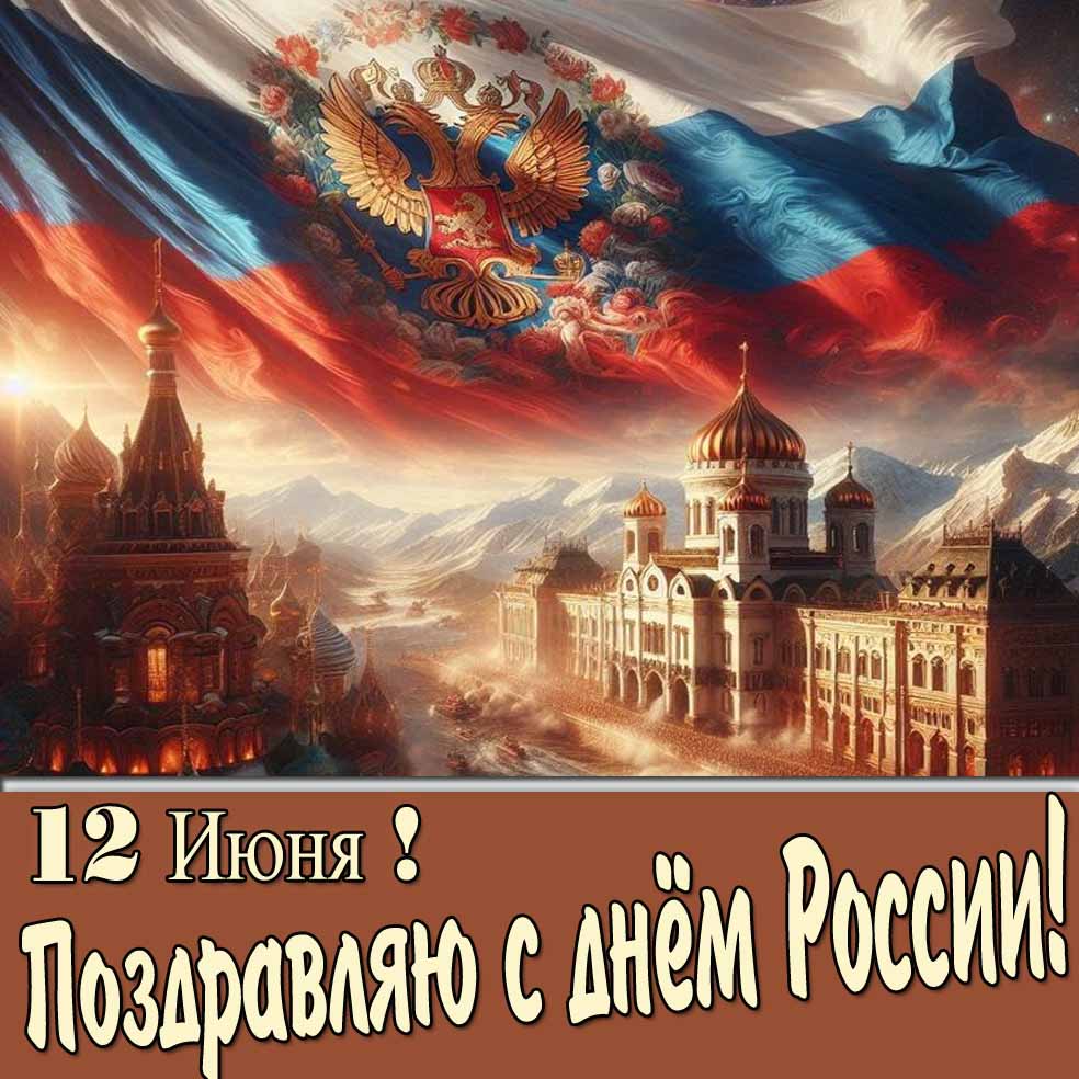 Красивая открытка "12 Июня! Поздравляю с днём России!"
