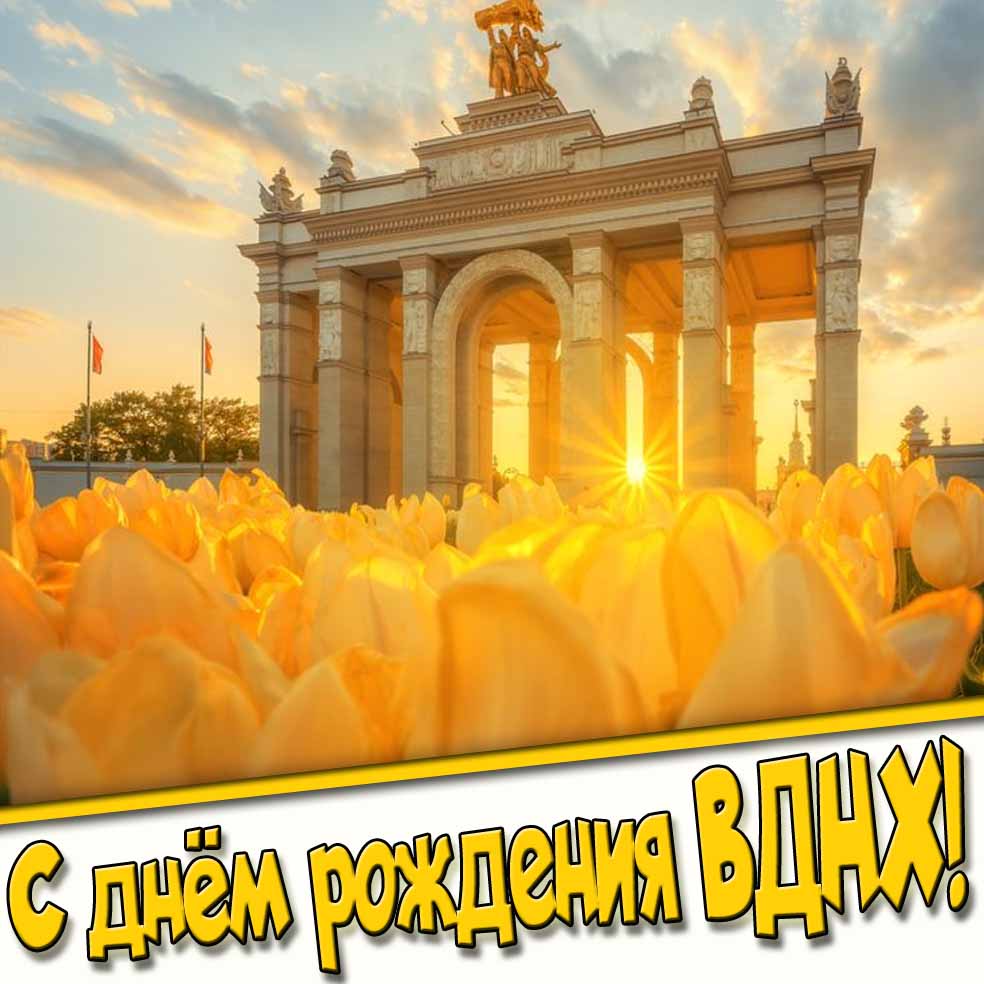 Солнечная открытка с цветами ко дню рождения ВДНХ