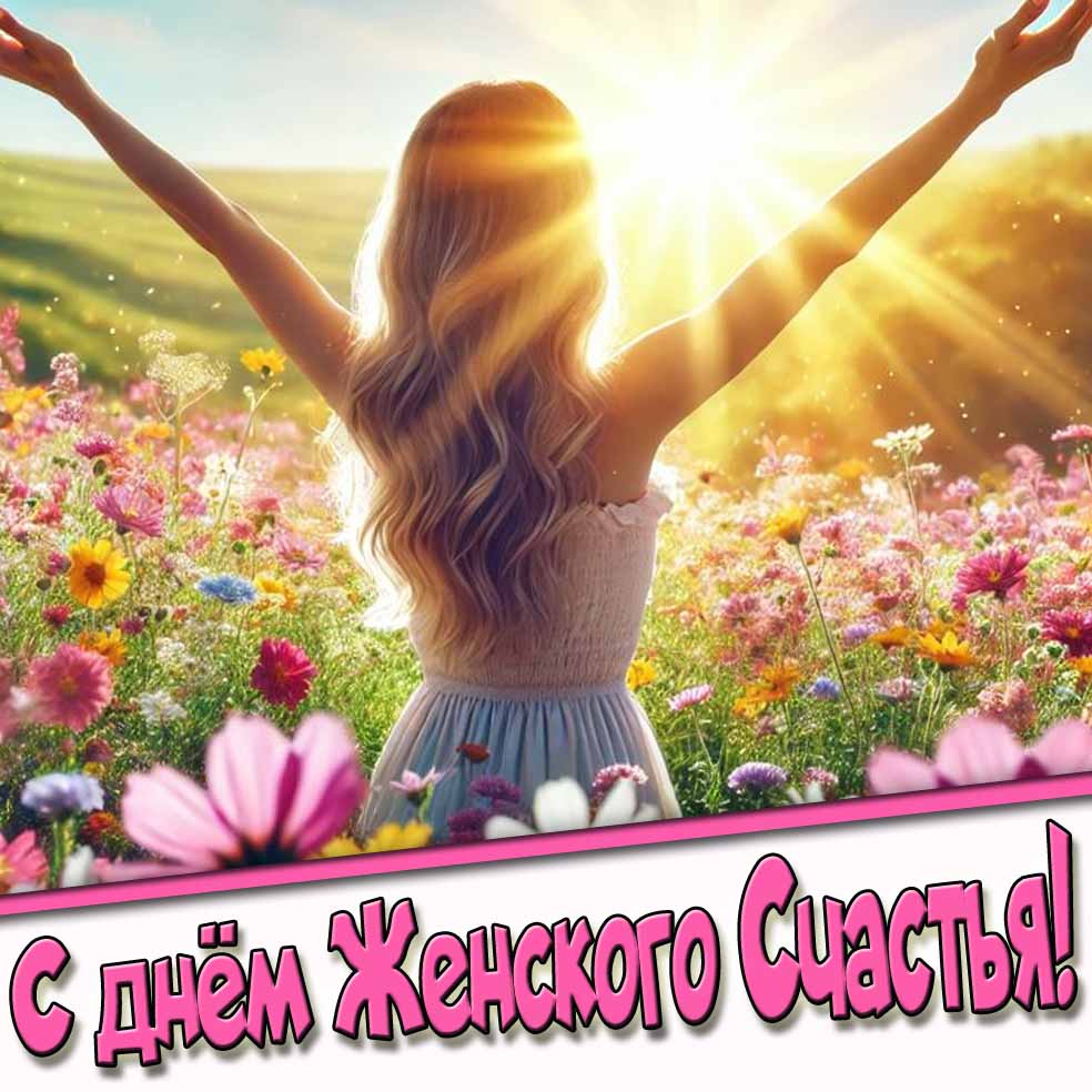 С днём женского счастья! - солнечная открытка с цветами