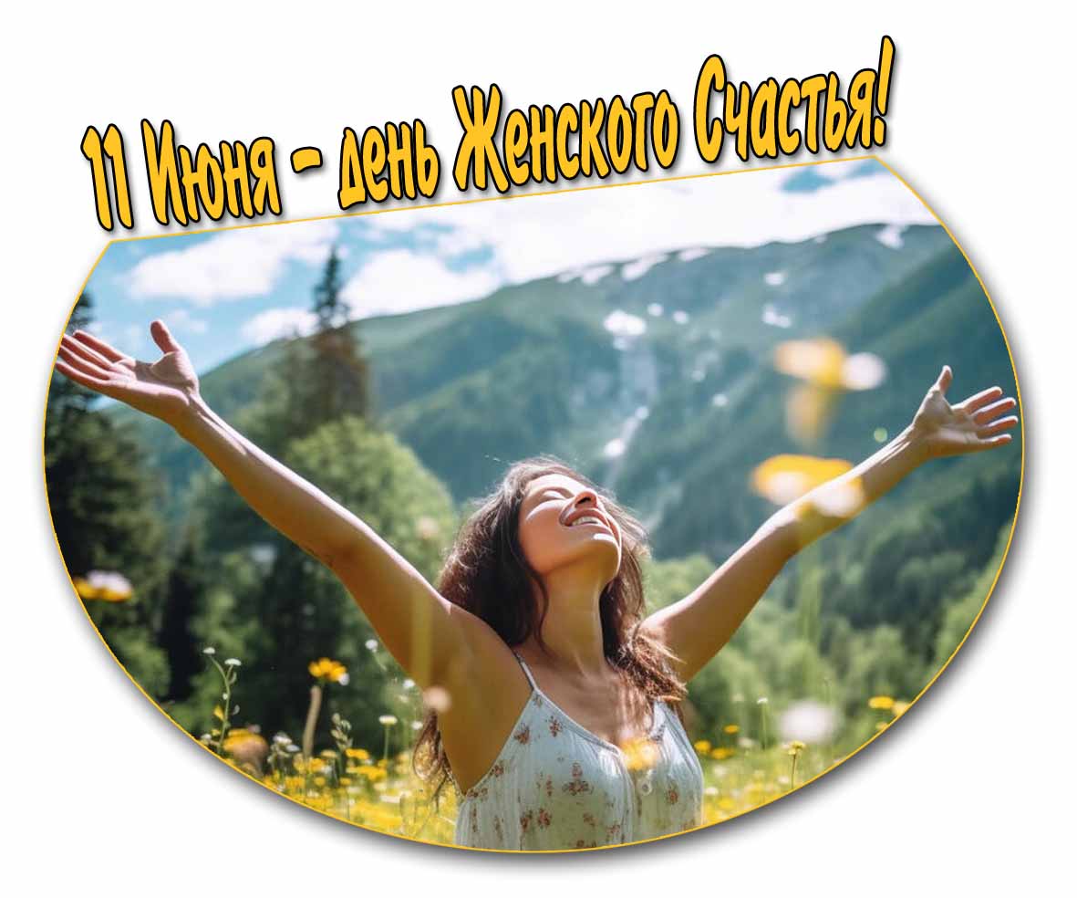 Летнее фото с надписью "11 Июня - день женского счастья!"