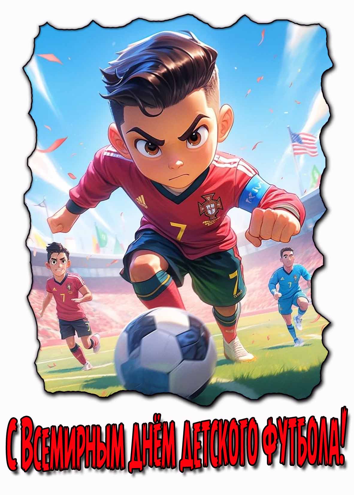 Красивая открытка с Всемирным днём детского футбола