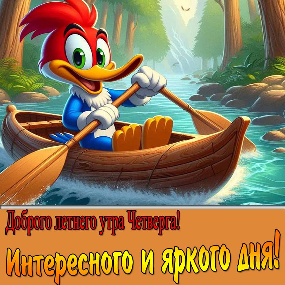 Прикольная открытка "Доброго летнего утра Четверга! Интересного и яркого дня!"