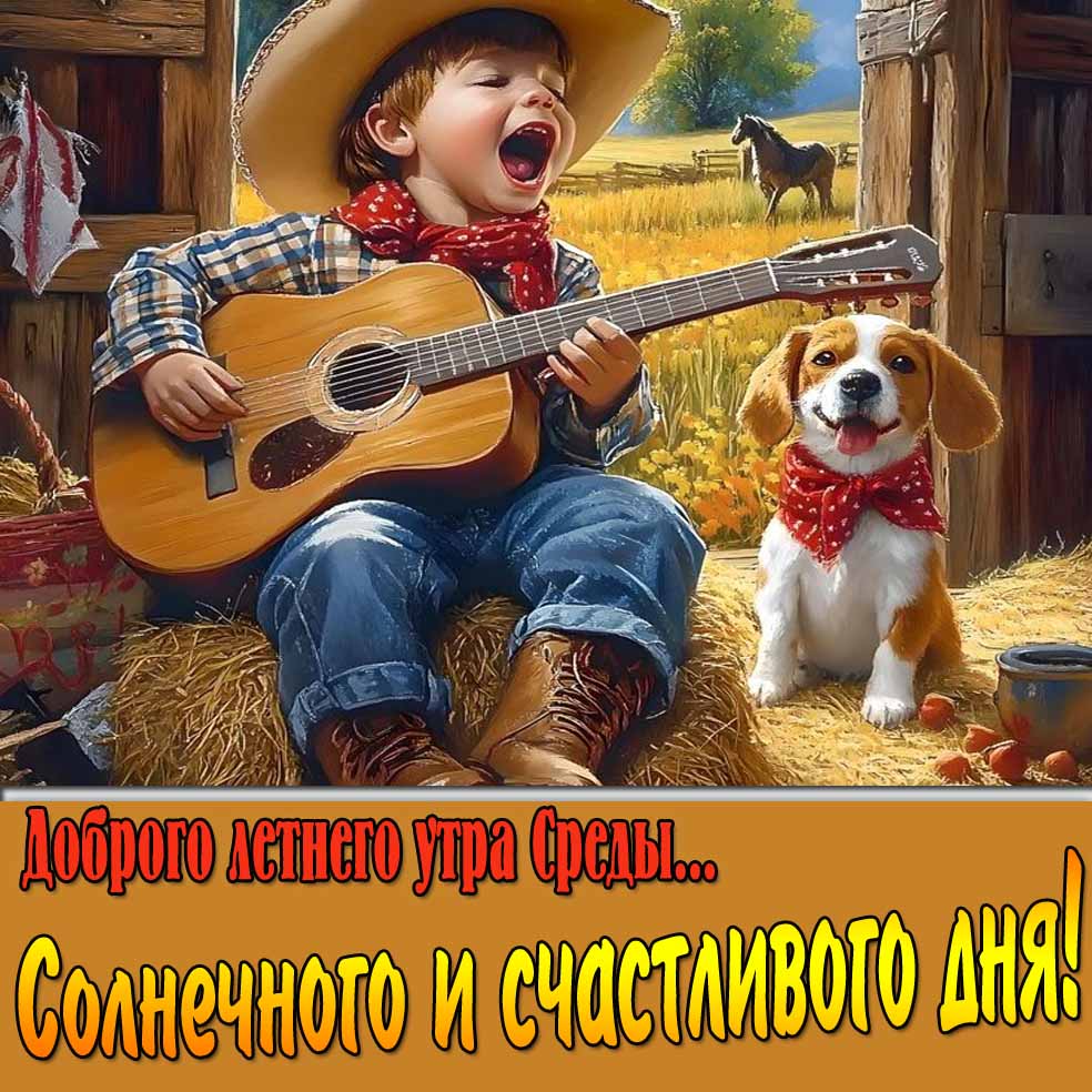 Прикольная открытка "Доброго летнего утра среды! Солнечного и счастливого дня!"