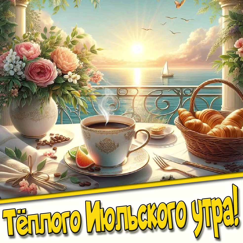 Тёплого Июльского утра! - открытка с кофе