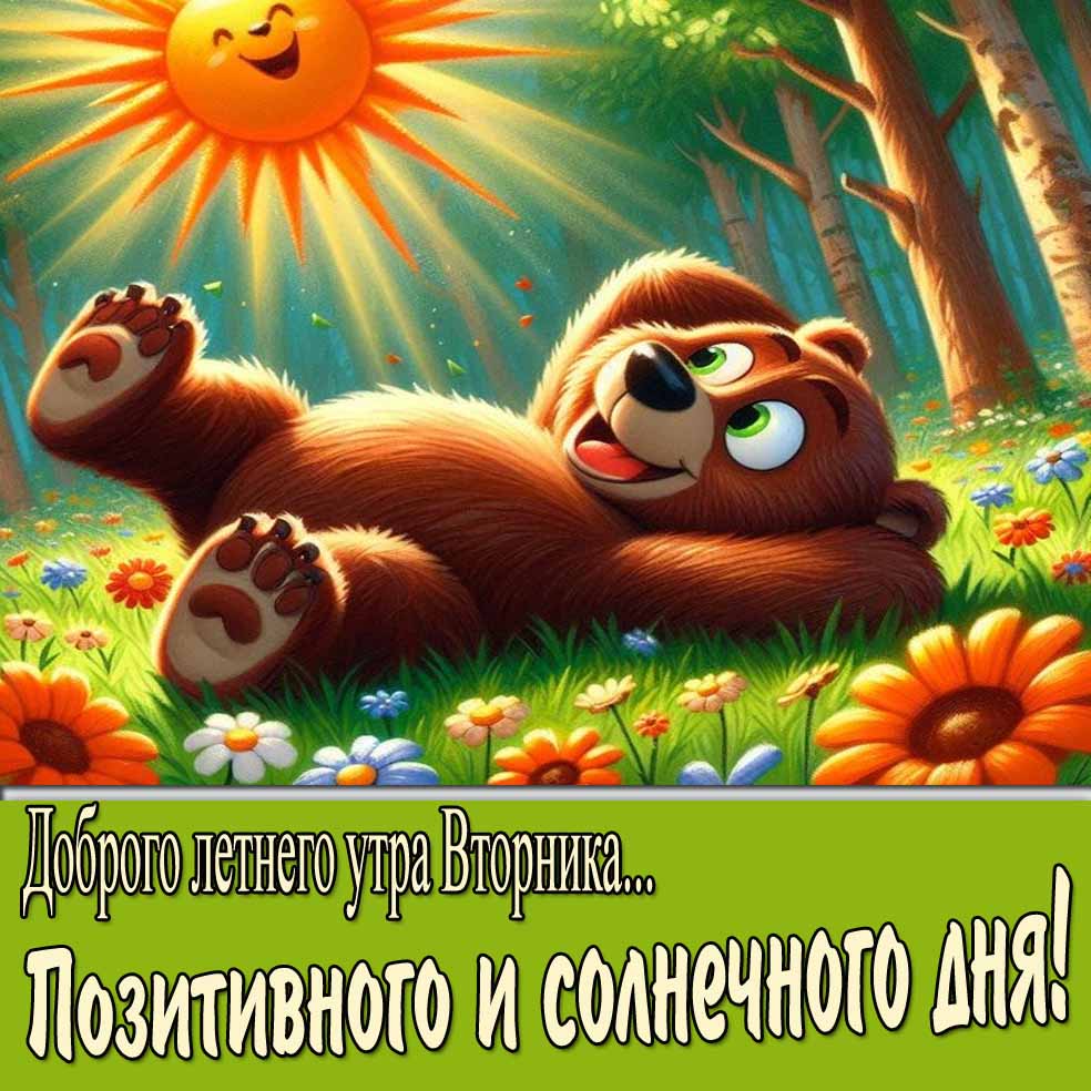 Открытка "Доброго летнего утра Вторника... Позитивного и солнечного дня!"