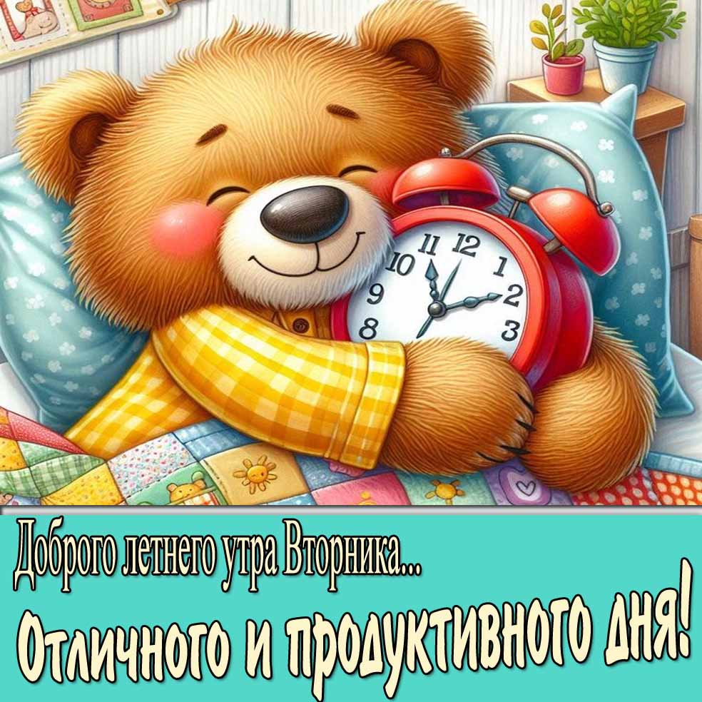 Милая картинка "Доброго летнего утра Вторника! Отличного и продуктивного дня!"