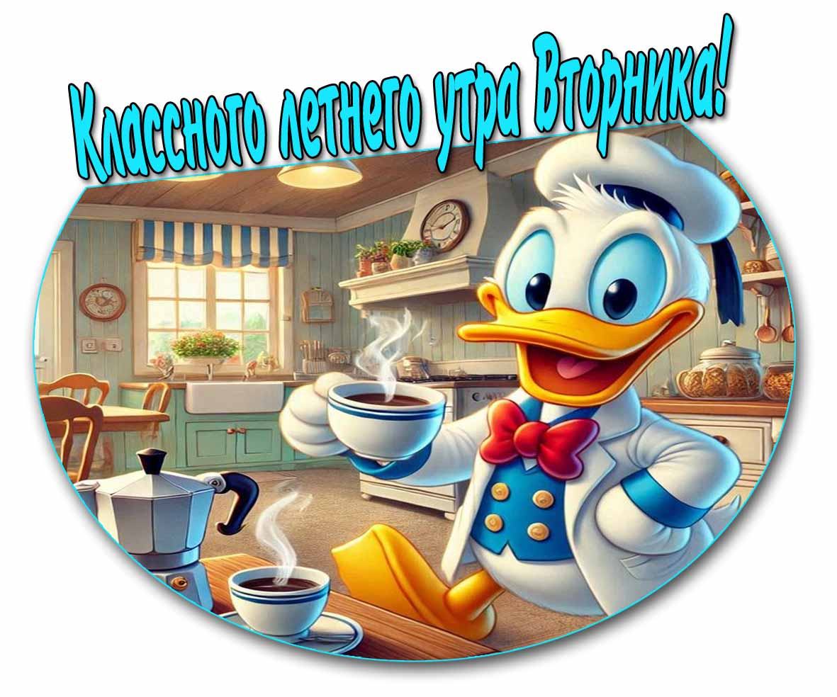 Классного летнего утра Вторника! - мультяшная открытка