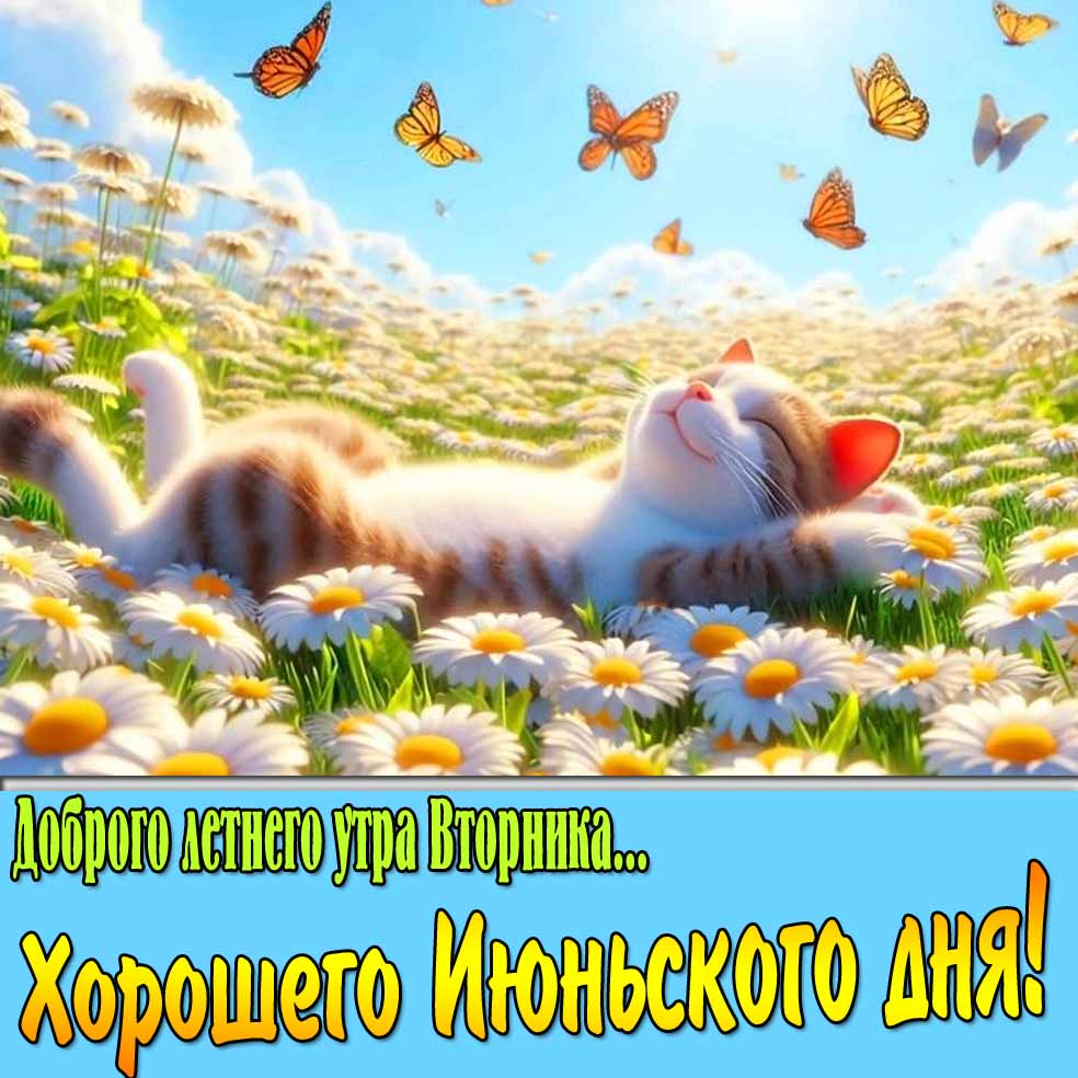 Открытка "Доброго летнего утра Вторника... Хорошего Июньского дня!"