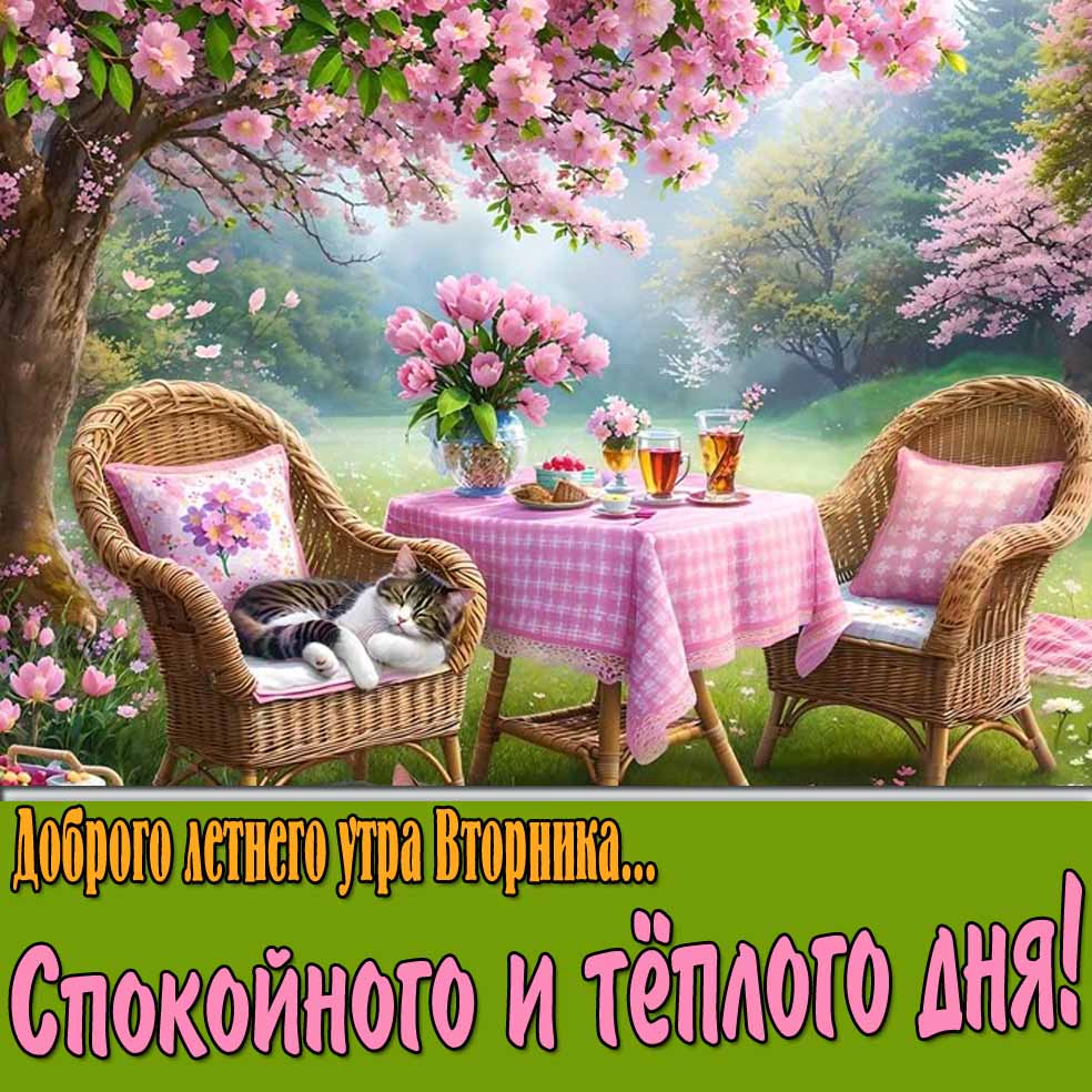 Открытка "Доброго летнего утра Вторника! Спокойного и тёплого дня!"