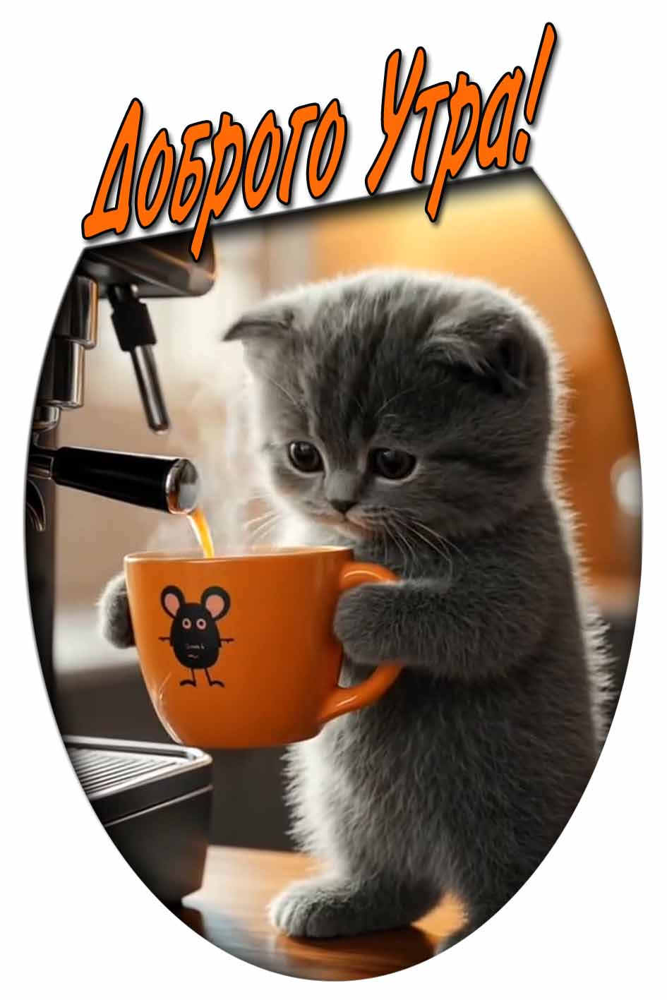 Доброго утра! - открытка с кофе и котиком