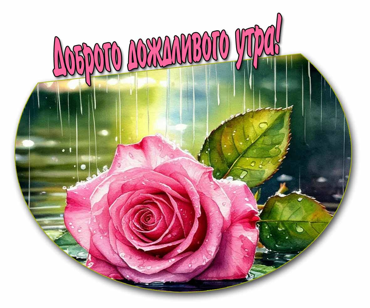 Доброго дождливого утра! - картинка с розой в луже