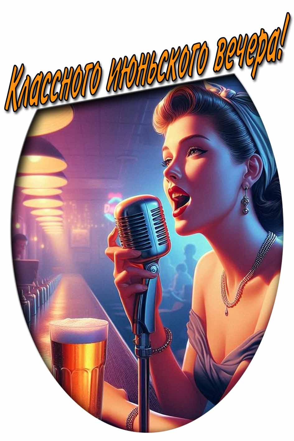 Классного июньского вечера! - картинка с поющей в баре девушкой