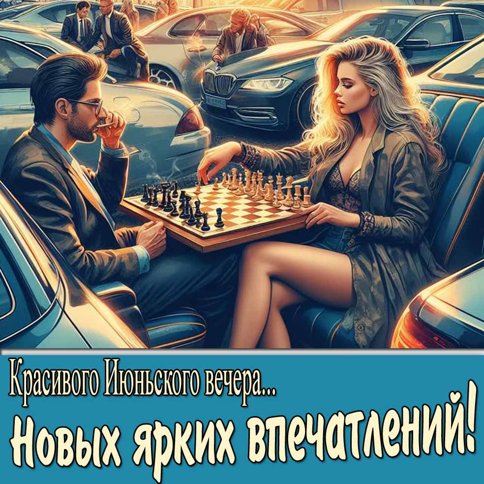 Креативная открытка "Красивого июньского вечера! Новых ярких впечатлений!"