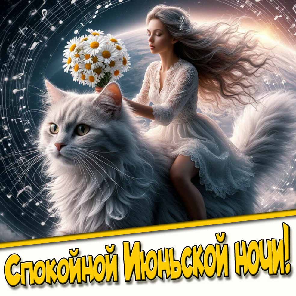 Спокойной Июньской ночи! - открытка с ромашками