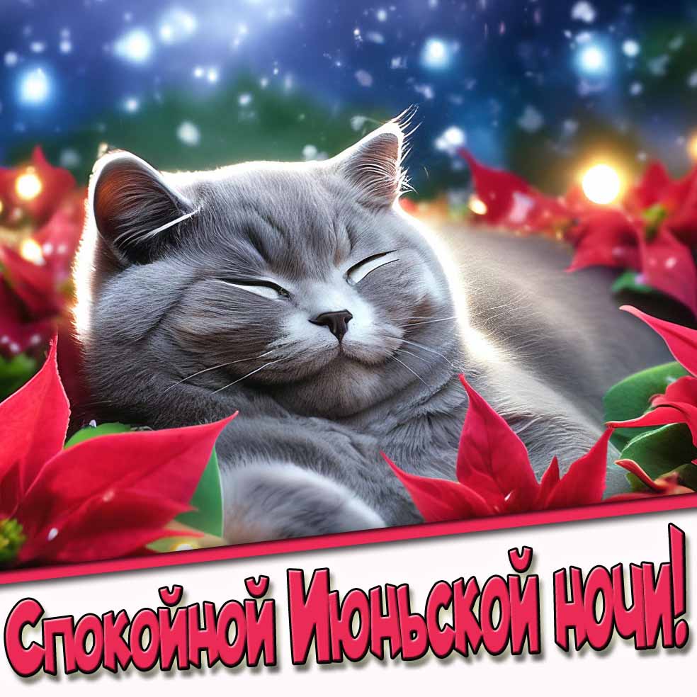 Спокойной Июньской ночи! - открытка с котом