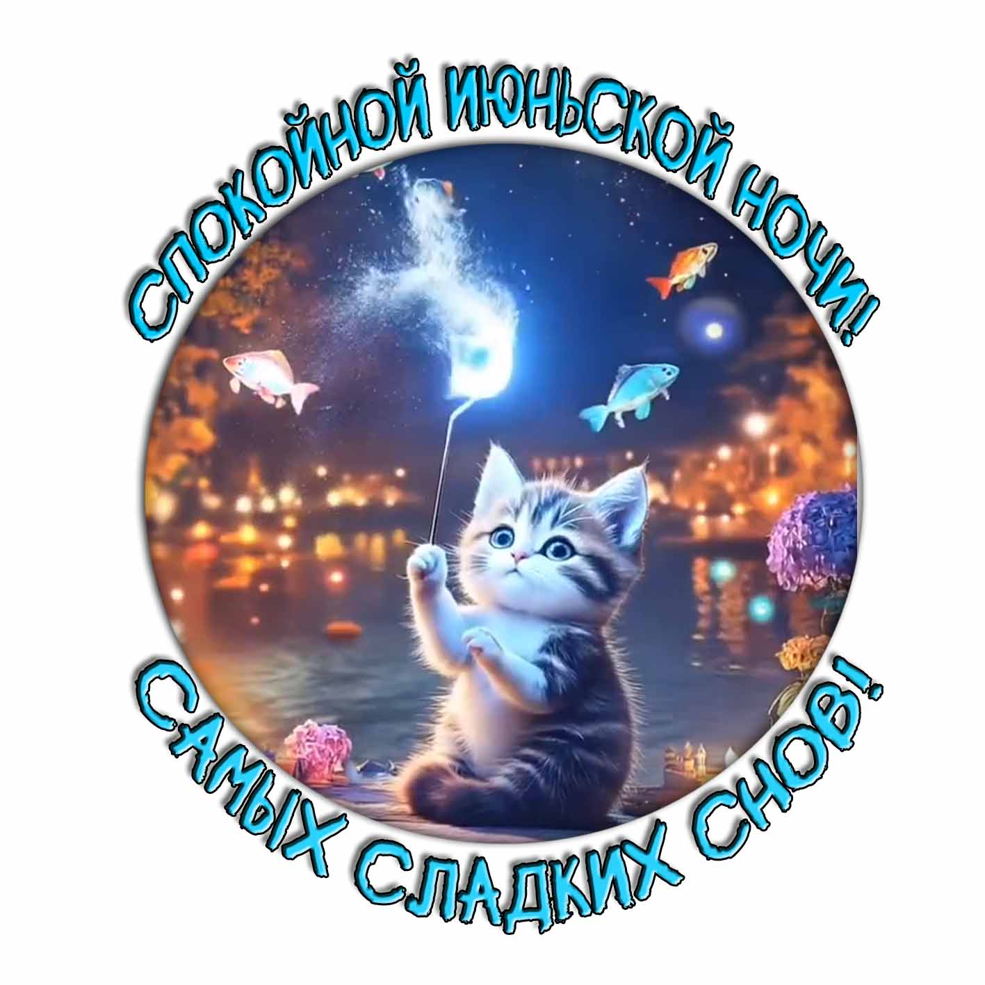 Стикер "Спокойной Июньской ночи! Самых сладких снов!"