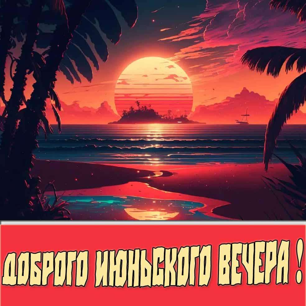 Доброго Июньского вечера! - открытка с морем и пальмами