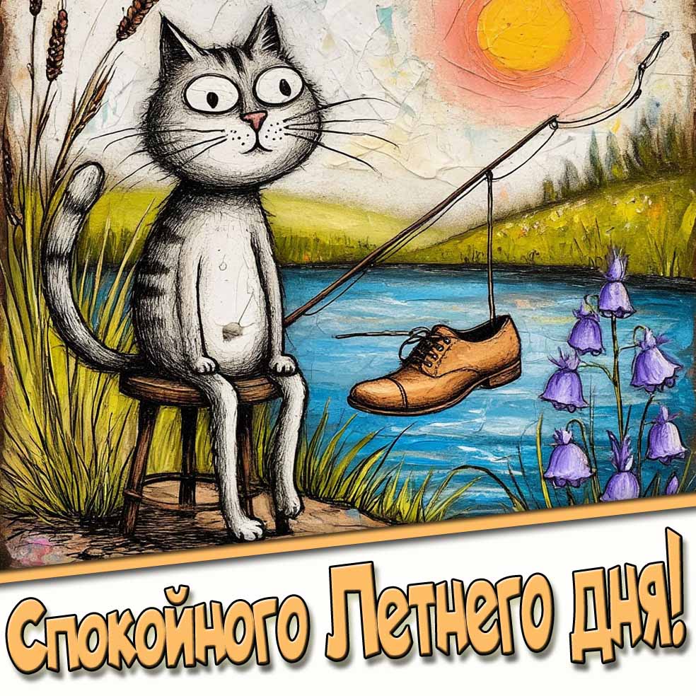 Рисунок с котом и пожеланием спокойной летнего дня