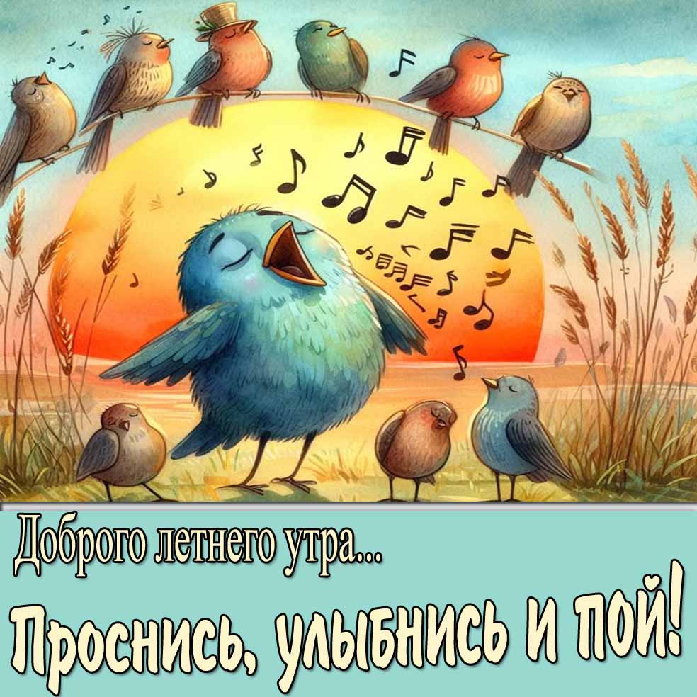 Открытка "Доброго летнего утра! Проснись, улыбнись и пой!"