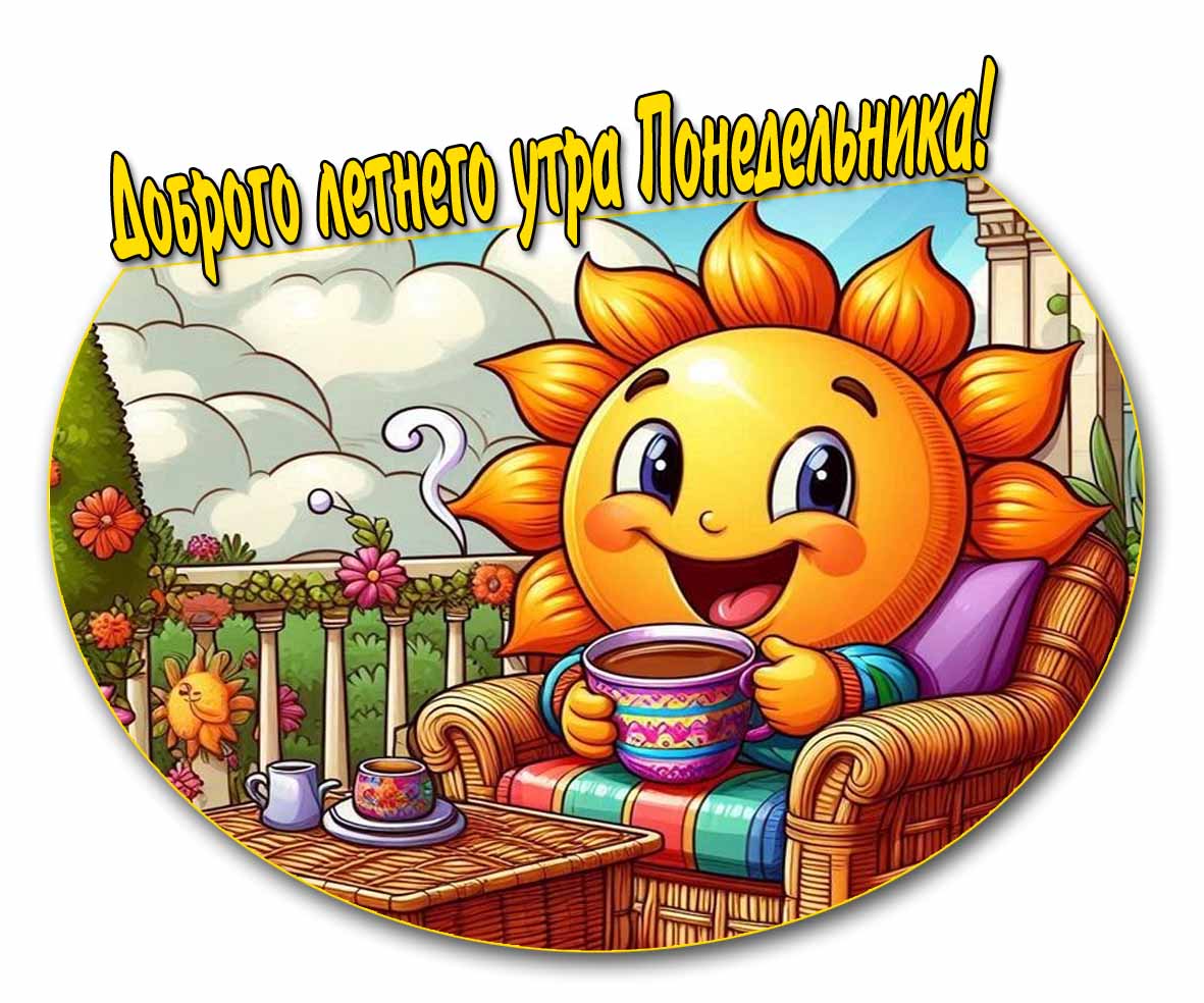 Доброго летнего утра понедельника! - прикольная открытка с кофе