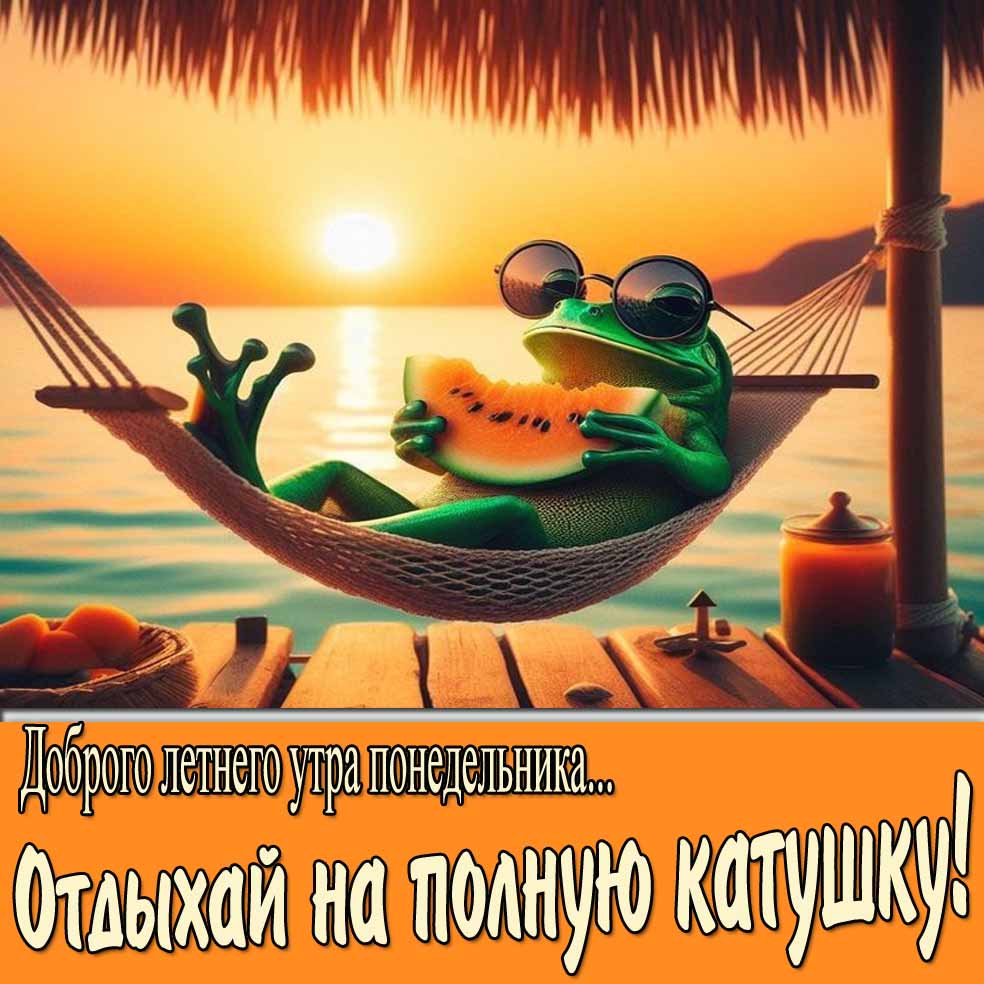 Открытка "Доброго летнего утра понедельника! Отдыхай на полную катушку!"