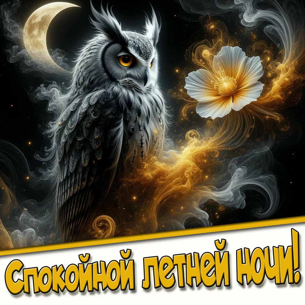 Спокойной летней ночи! - красивая открытка с совой
