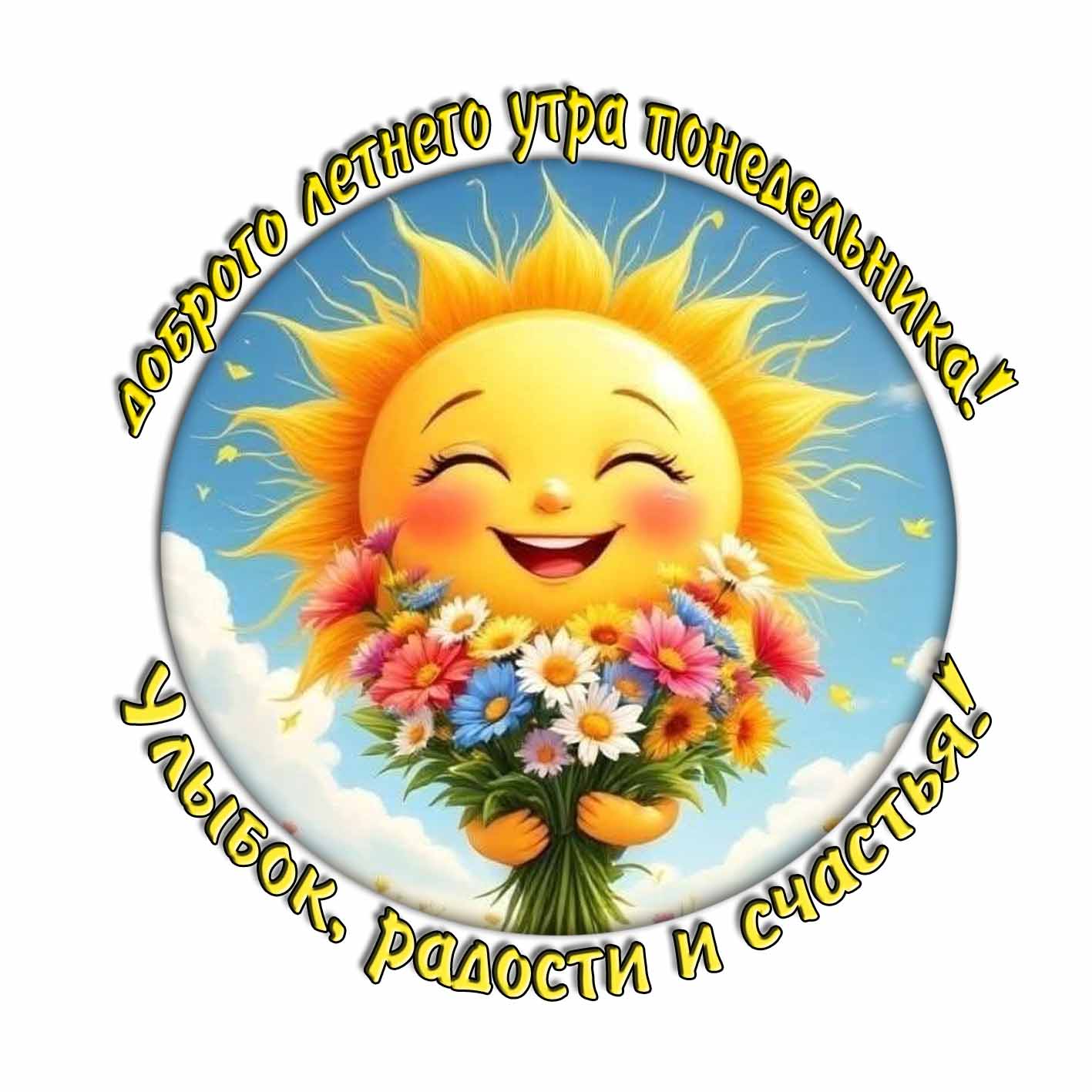 Стикер "Доброго летнего утра понедельника! Улыбок, радости и счастья!"