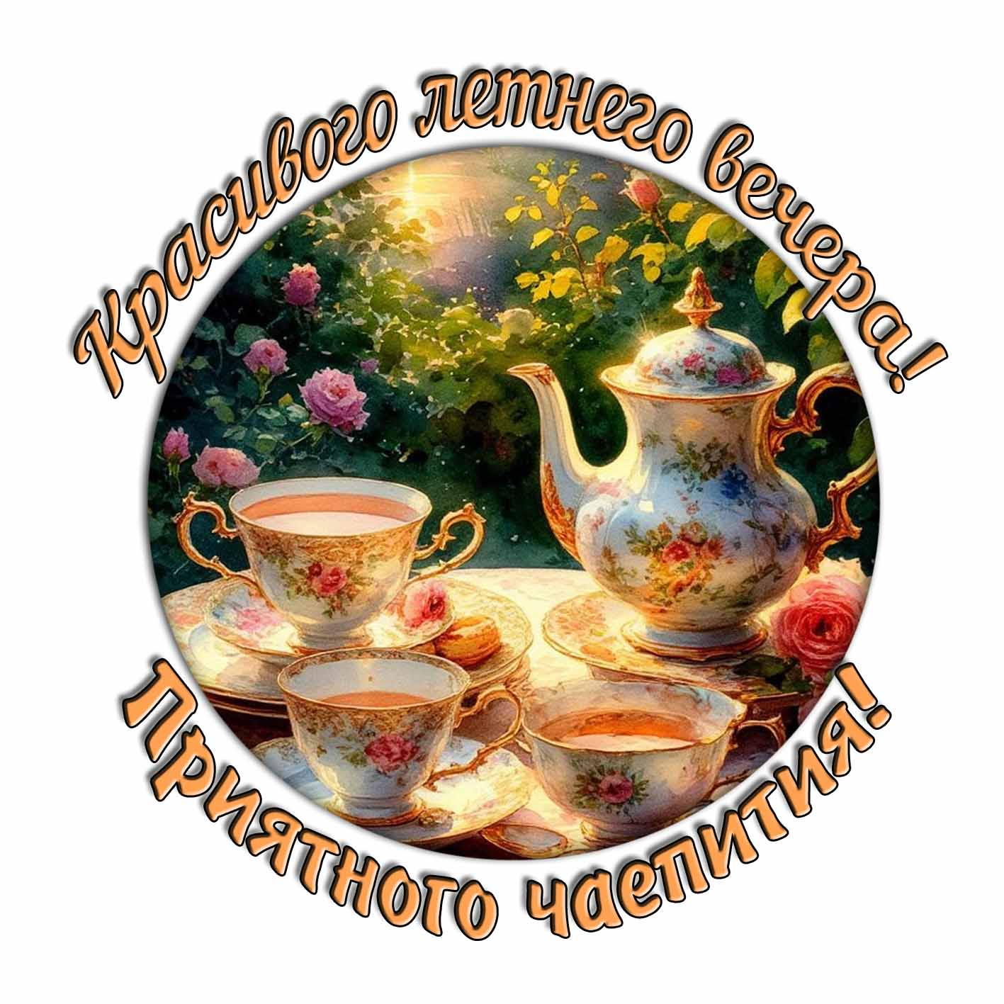 Стикер "Красивого летнего вечера! приятного чаепития!"