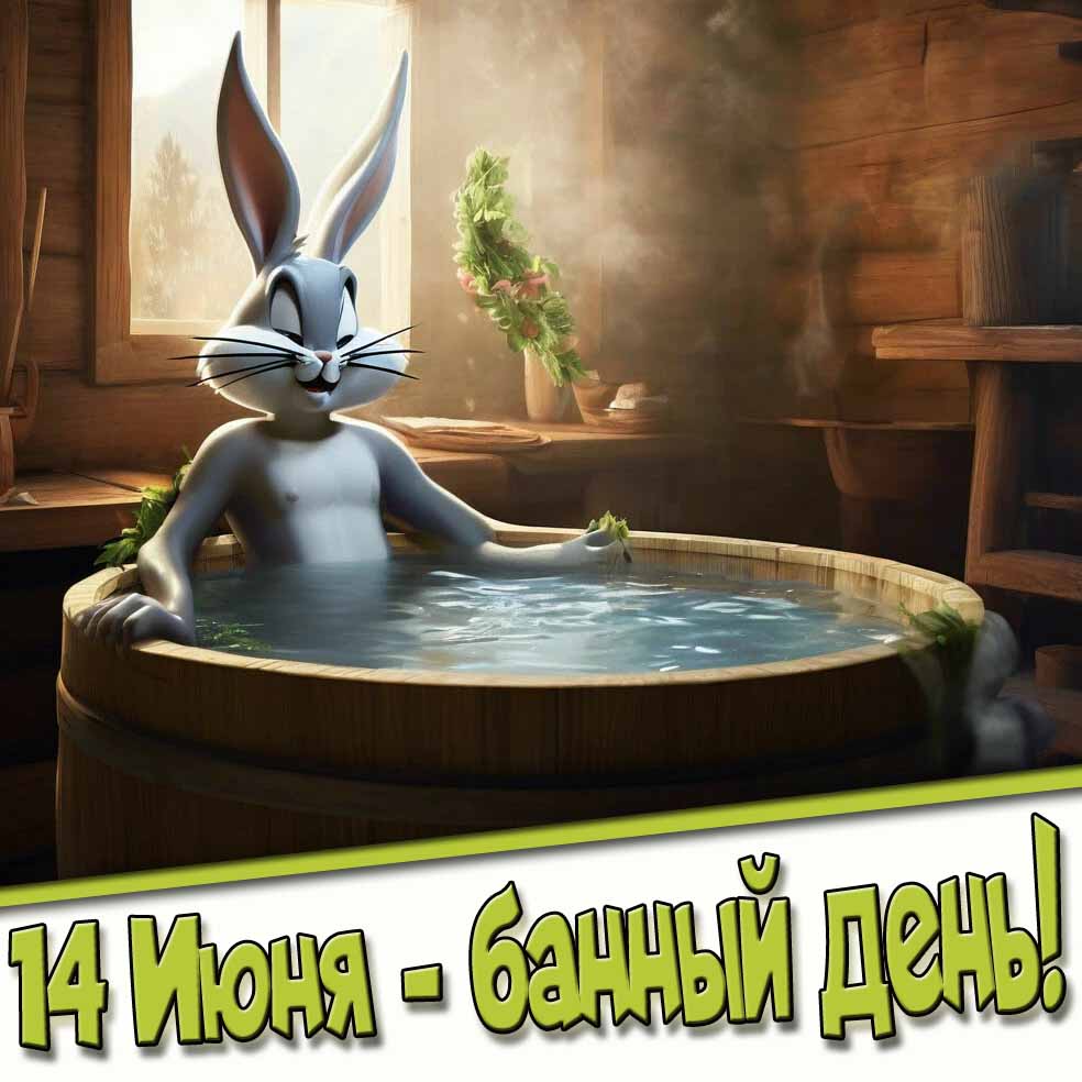 Прикольная открытка 14 Июня - банный день