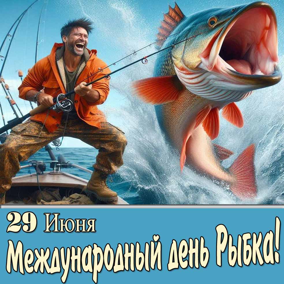 Прикольная открытка "29 Июня - Международный день рыбака!"