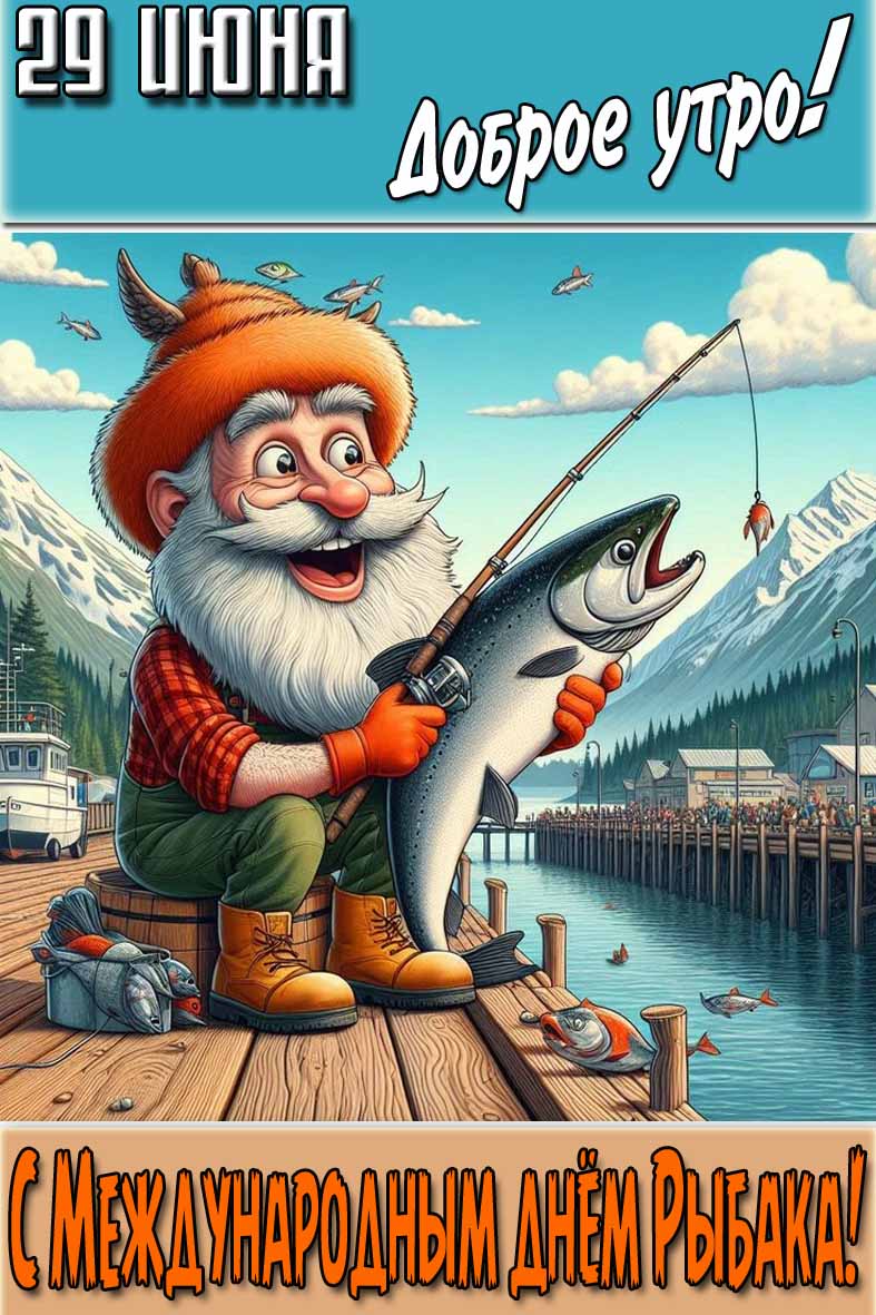 Красивая открытка "29 Июня доброе утро! С Международным днём Рыбака!"