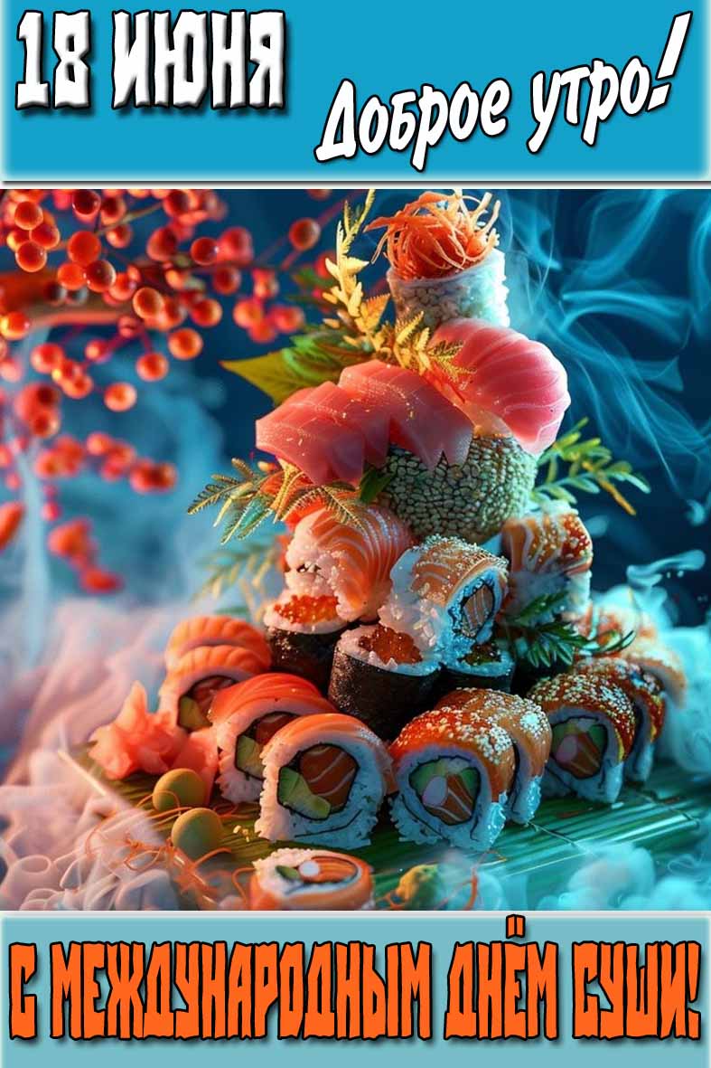 Красивая открытка "18 июня доброе утро! С Международным днём Суши!"