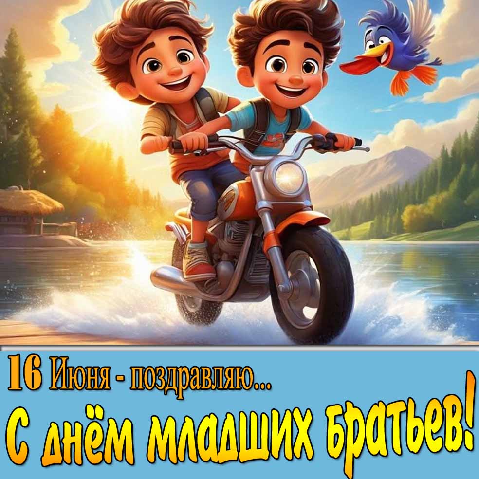 Открытка 16 Июня поздравляю с днём младших братьев