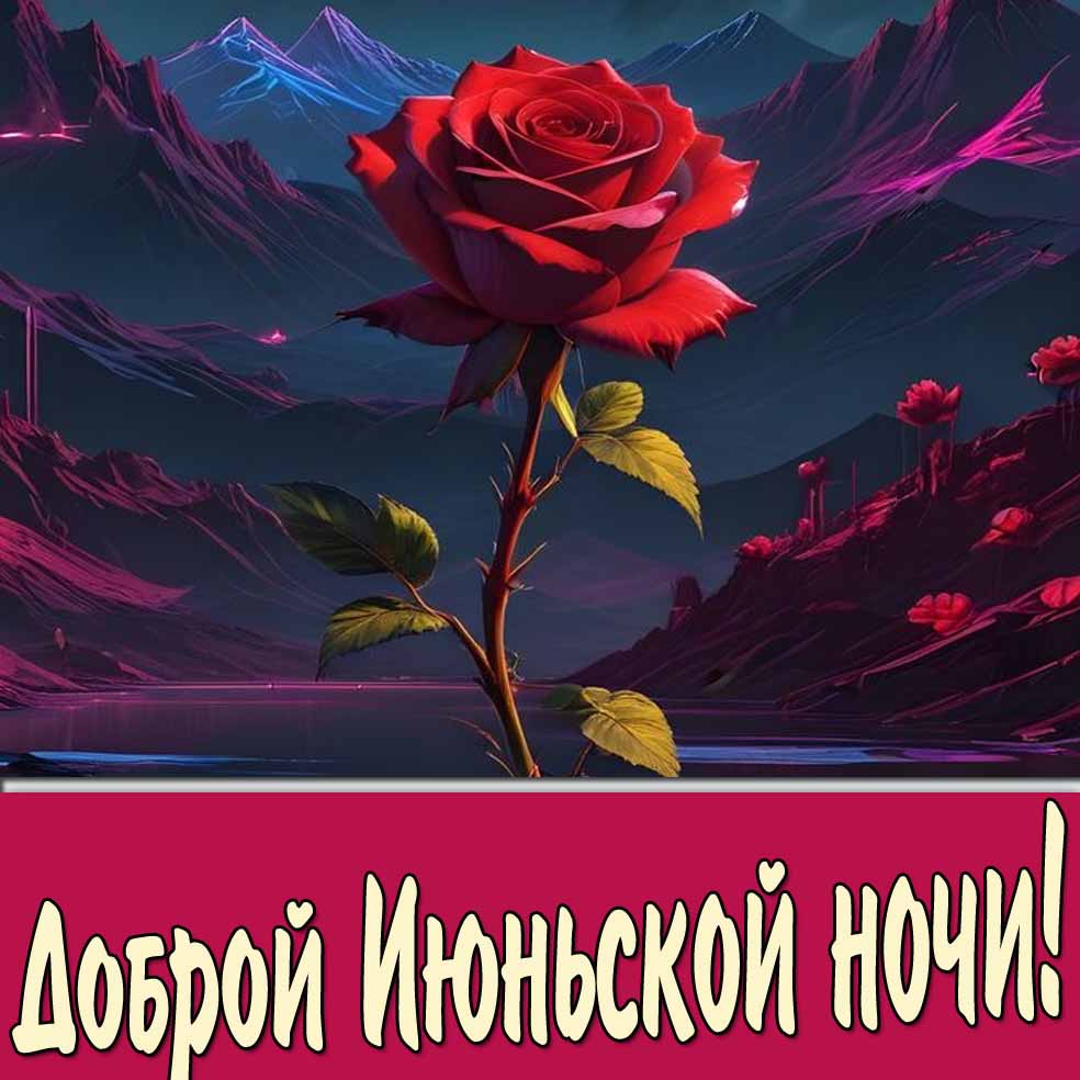 Доброй Июньской ночи! - открытка с розой