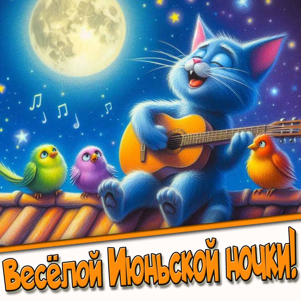 Весёлой Июньской ночи! - прикольная открытка с котом