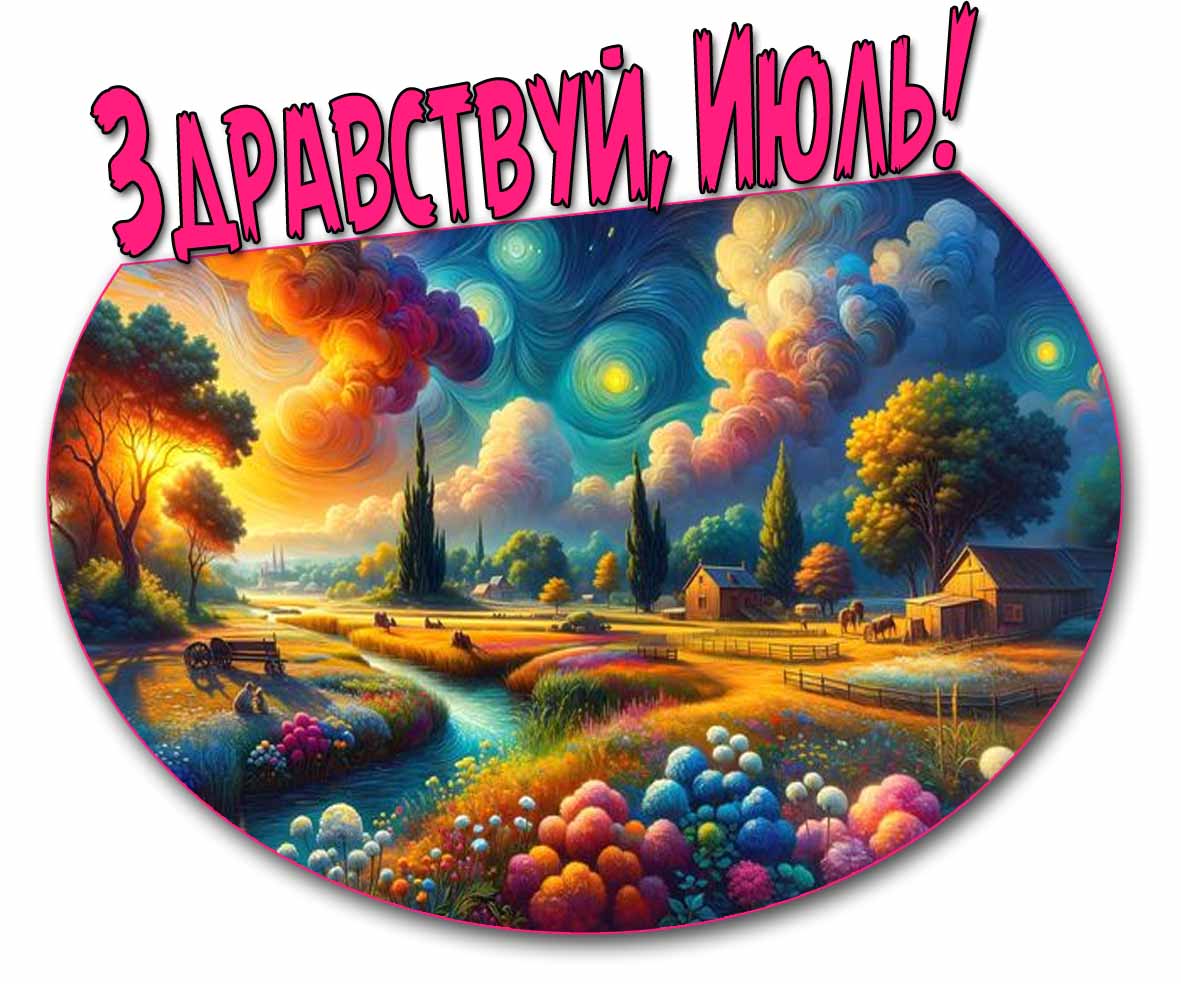 Здравствуй, Июль! - красивая фэнтези открытка