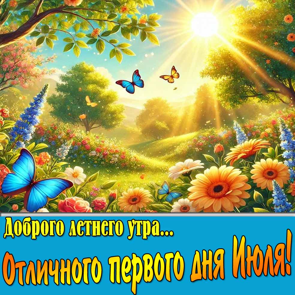 Открытка "Доброго летнего утра... Отличного первого дня Июля!"