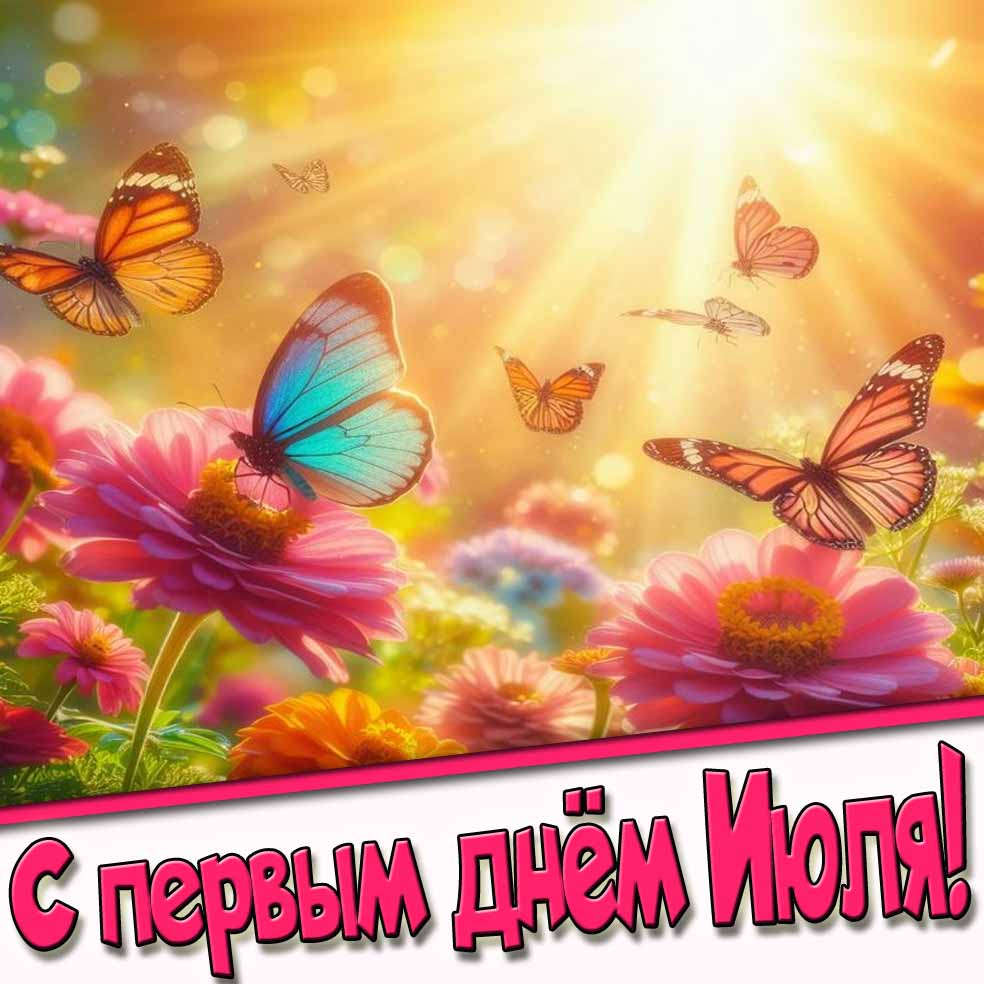 С первым днём Июля! - красивая летняя открытка