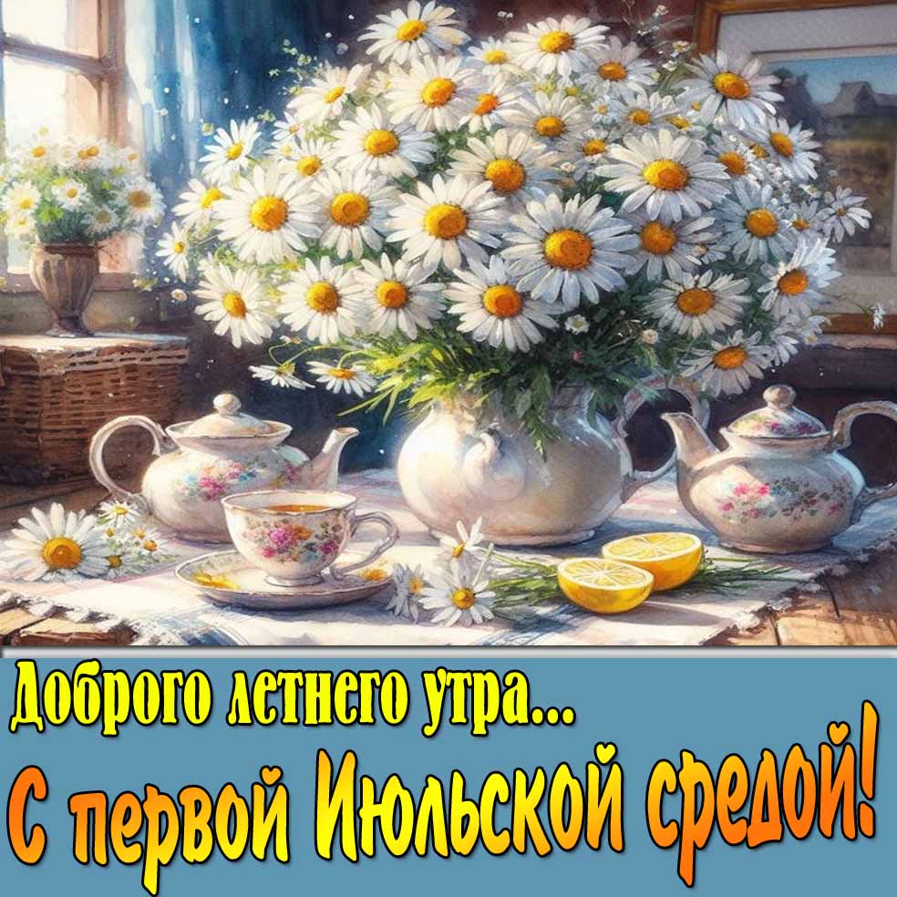 Открытка "Доброго летнего утра... С первой Июльской средой!"