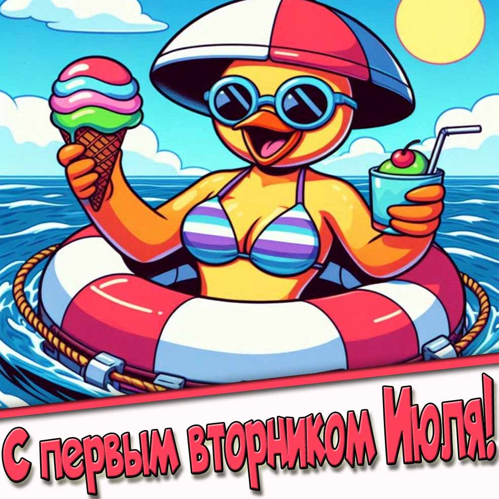 Смешная открытка с первым вторником Июля!