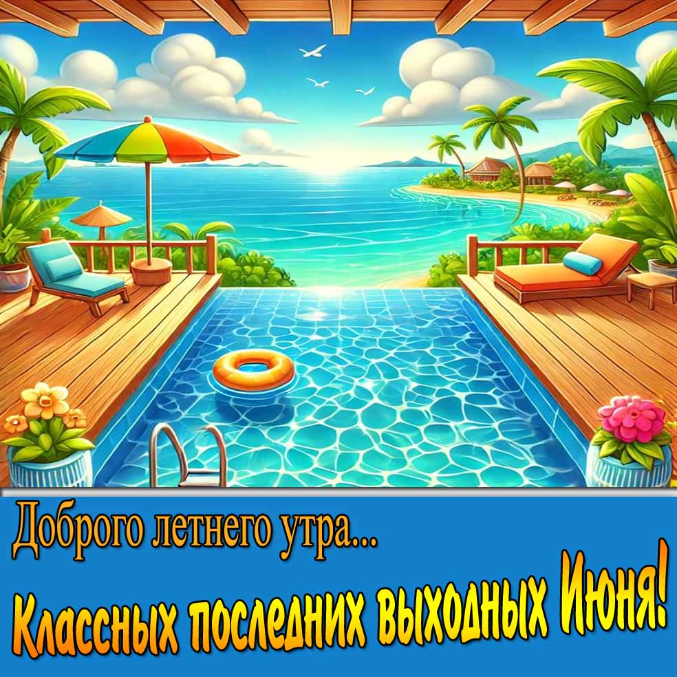 Открытка "Доброго летнего утра! Классных последних выходных Июня!"