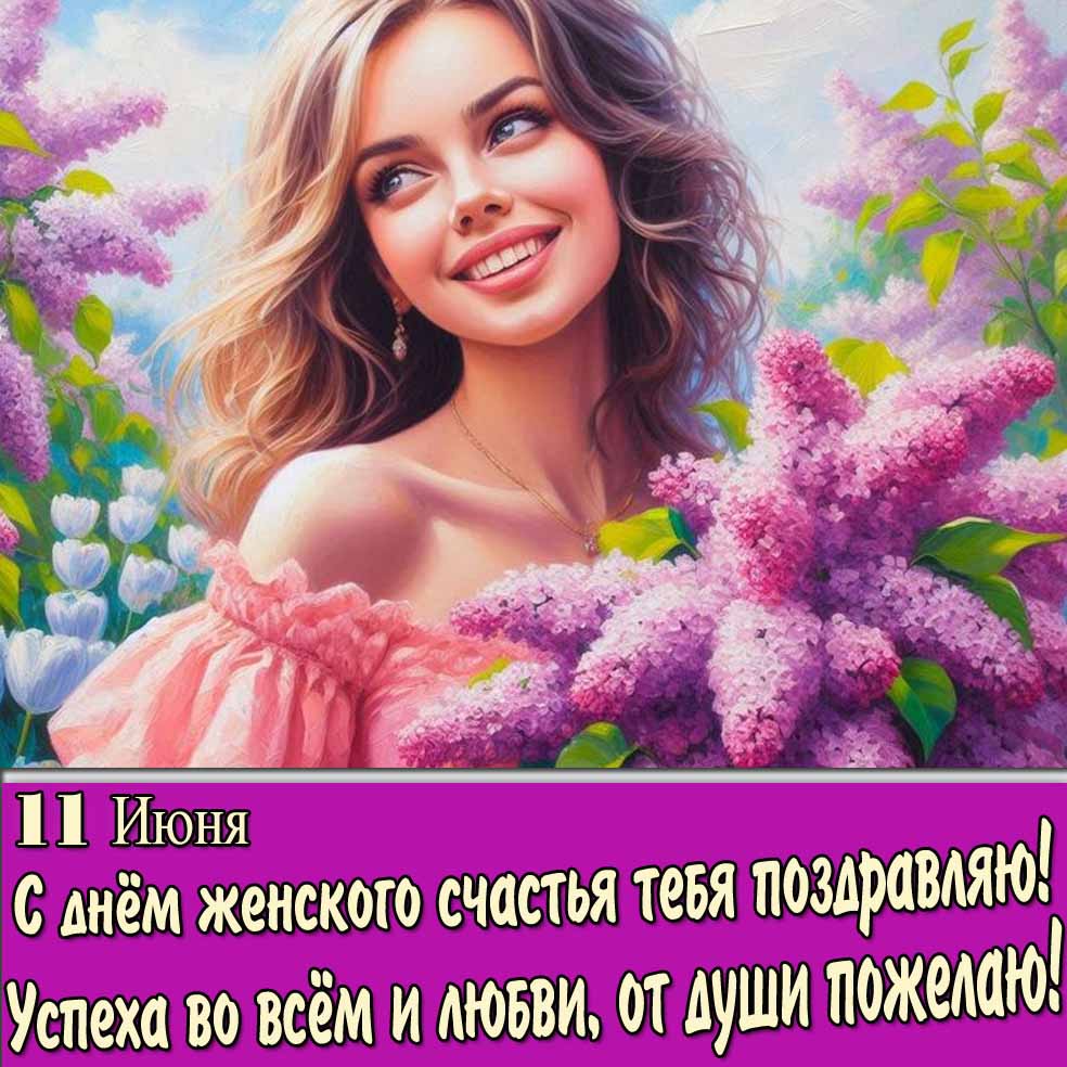 Открытка с поздравлениями на день женского счастья 11 Июня