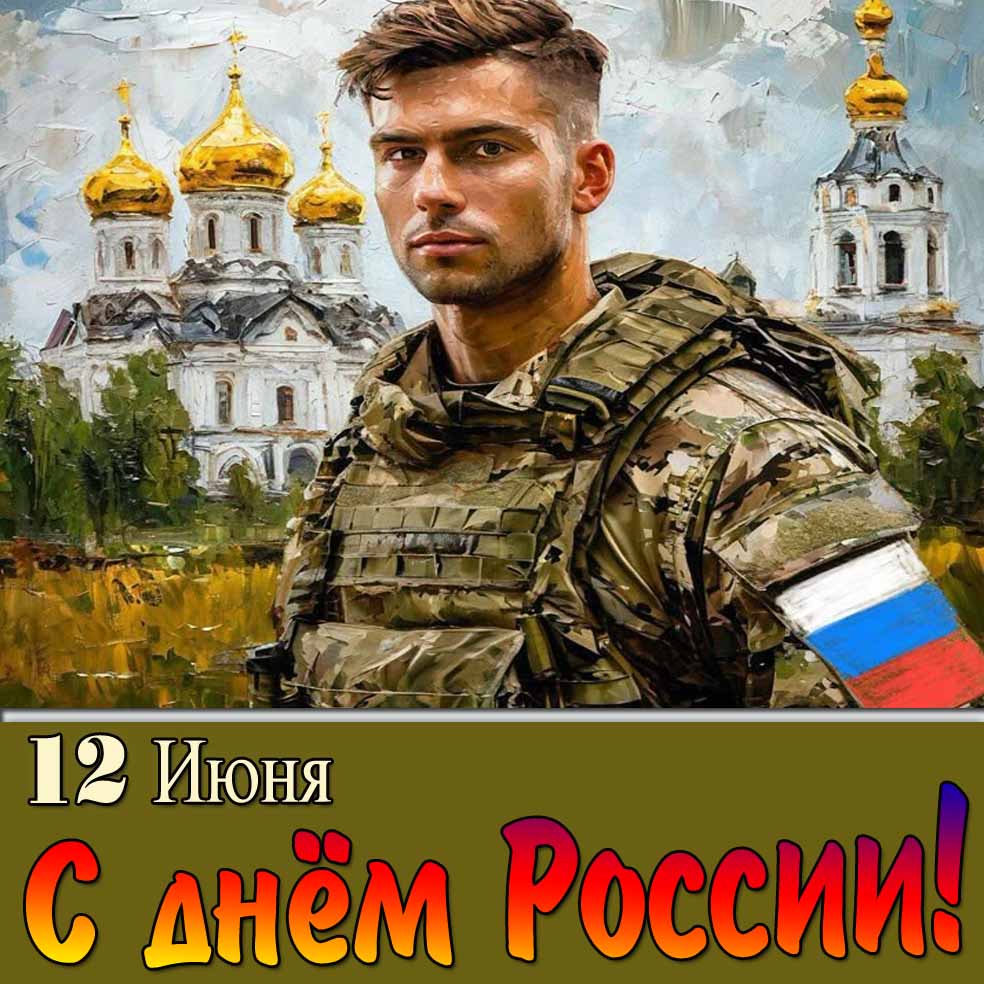 Открытка на день России с солдатом